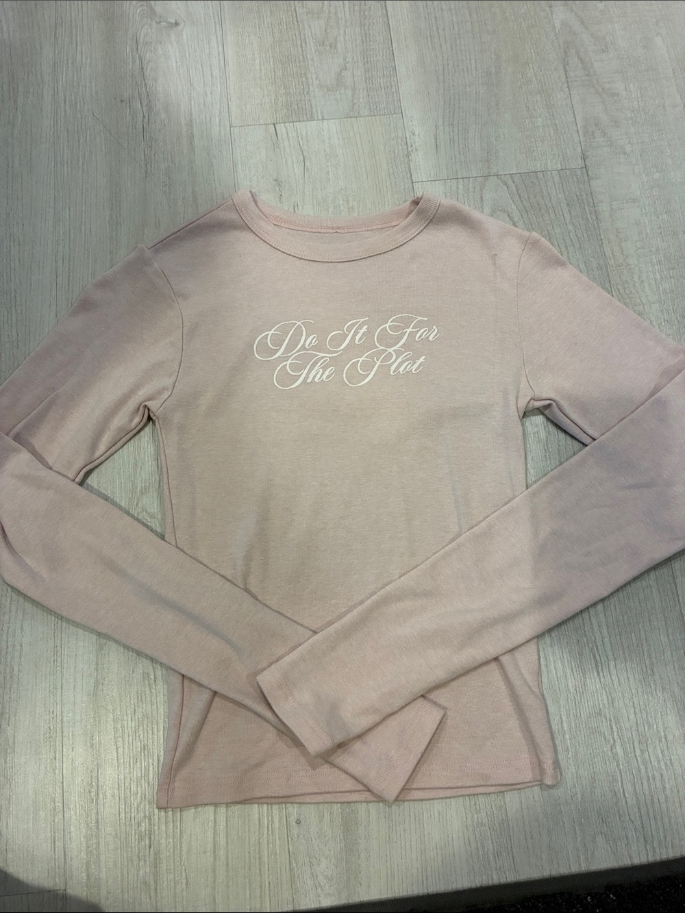 RSQ Light Pink Long Sleeve Crewneck Tee with White Script